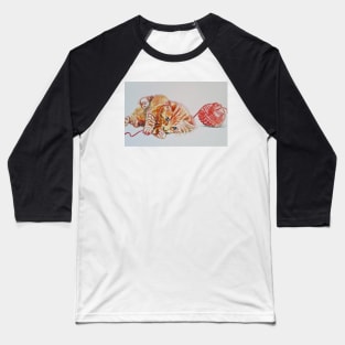 Ginger Tabby Cat Watercolor Playing with Wool Baseball T-Shirt